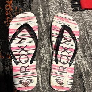 Roxy Pink and Black Striped Sandals